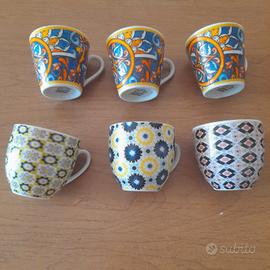 set di 6 tazzine tre a tre spaiate