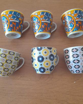 set di 6 tazzine tre a tre spaiate