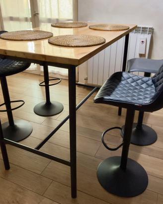 Set Tavolo Alto (140x79) con 4 Sgabelli Regolabili