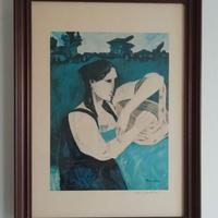 Litografia di Remo Brindisi CONTADINA con cornice