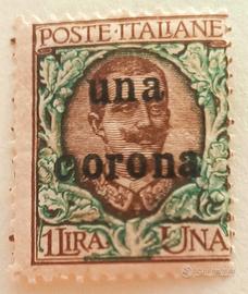 francobollo Dalmazia 1919 una lira VARIANTE