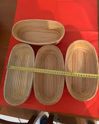 4 ceste di lievitazione ovali in rattan per pane
