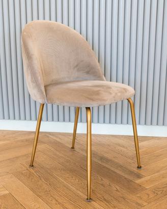 Sedie Design Luxury in Velluto Beige con Gambe Oro