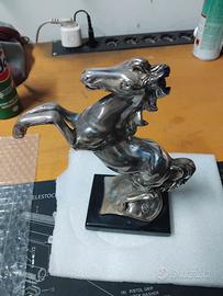 Scultura Cavallo Rampante 22cm Metallo