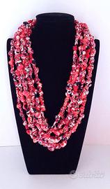 Collana di stoffa con nodi - 8 fili - FATTA A MANO