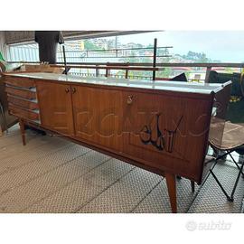 MOBILE BUFFET IN LEGNO CON PIANO IN VETRO AZZURRO