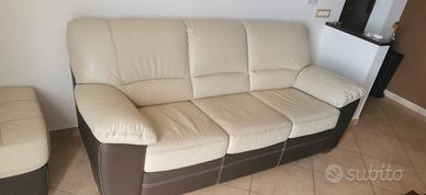 divano 3 posti in pelle + pouf