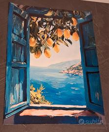 Stampa su tela vista mare con limoni 30x40cm 