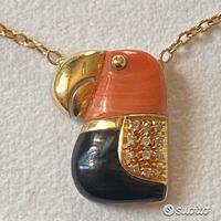COLLANA VINTAGE PAPPAGALLO ORO 18kt. E PIETRE