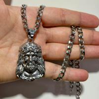 Collana Catena Con Testa Viso Di Gesù Acciaio Inox
