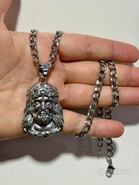Collana Catena Con Testa Viso Di Gesù Acciaio Inox