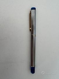 Penna roller vintage metallo rigato argento blu 
