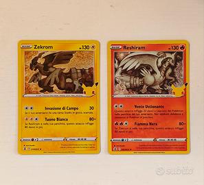 carte Pokemon reshiram e zekrom 25° anniversario 