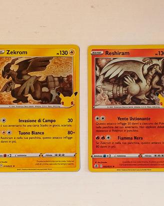 carte Pokemon reshiram e zekrom 25° anniversario 