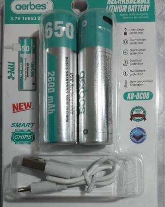 BATTERIA - LITIO 18650 - Ricaricabile con USB -