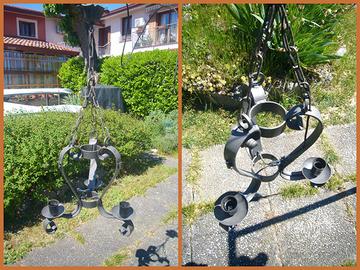 Lampadario ferro battuto