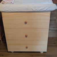 Fasciatoio in legno con vaschetta e cassettiera