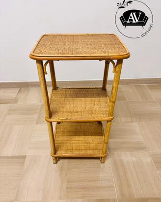 Comodino étagère vintage vimini/rattan