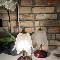 Coppia abat-jour vintage - legno e vetro