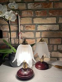 Coppia abat-jour vintage - legno e vetro