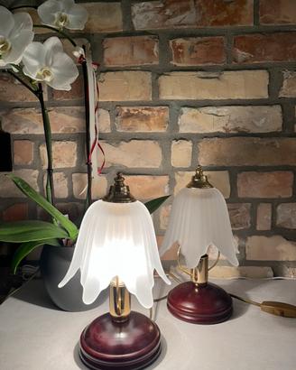 Coppia abat-jour vintage - legno e vetro