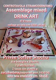 DRINK ART ASSEMBLAGE MIXED SU TELA. pezzo unico 