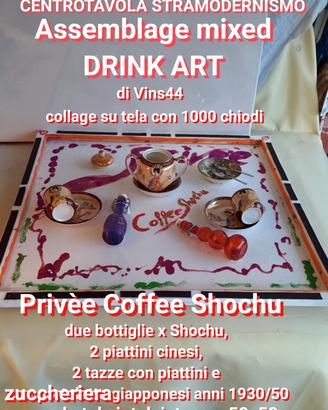 DRINK ART ASSEMBLAGE MIXED SU TELA. pezzo unico 