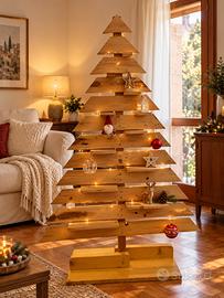Albero di Natale in legno artigianale con mensole