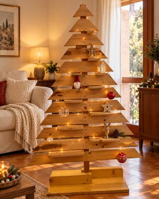 Albero di Natale in legno artigianale con mensole