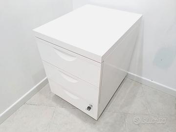 Cassettiera bianca metallo studio rotelle e chiave