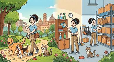Dog sitter e cat sitter, magazzino, pulizie