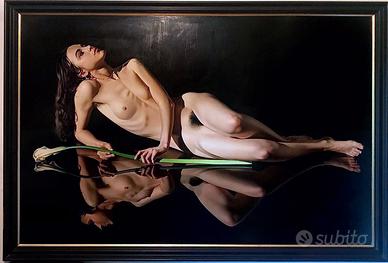 Dipinto olio Benedicenti Scorpione realismo nudo