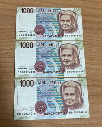 Lire Mille, 3 Banconote M.Montessori FDS