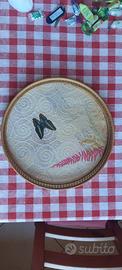 Vassoio vintage bambù farfalla vera e felce in res