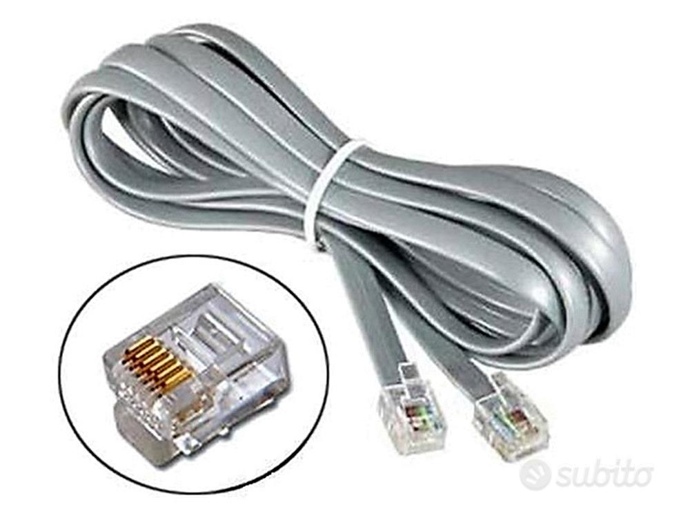 CAVO CAVETTO TELEFONICO RJ11 6P/4C NERO 5mt PER TELEFONO MODEM