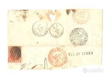 Frontale con francobollo 1853 + sei timbri