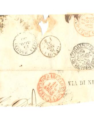 Frontale con francobollo 1853 + sei timbri