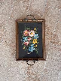 Quadro Vintage Ricamato a Mano Cornice in Legno