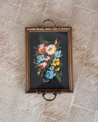 Quadro Vintage Ricamato a Mano Cornice in Legno