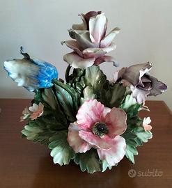 Vaso centrotavola floreale, porcellana Capodimonte