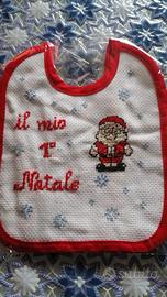 Bavaglino ricamato “Il mio 1° Natale” fatto a mano