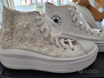 Sneakers alte bianche in pizzo e fiori – Converse