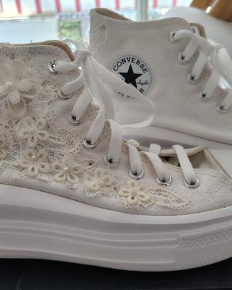 Sneakers alte bianche in pizzo e fiori – Converse