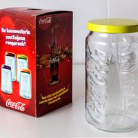 COCA-COLA VASO VETRO A RILIEVO CON COPERCHIO