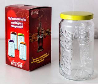 COCA-COLA VASO VETRO A RILIEVO CON COPERCHIO