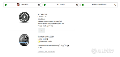 Cerchi in acciaio con gomme estive Fiat Sedici