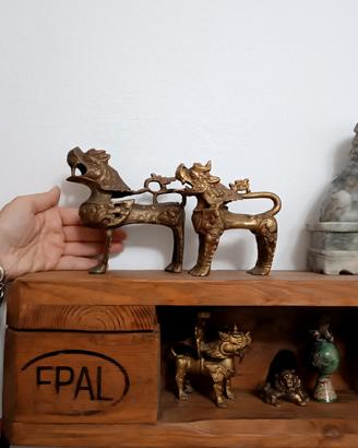 Coppia grandi Cani di Foo bronzo da collezione 