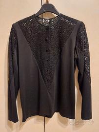 Blusa nera a maniche lunghe con pizzo da donna