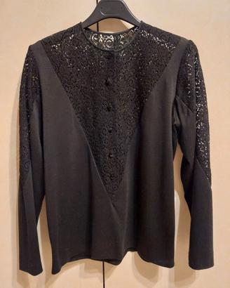 Blusa nera a maniche lunghe con pizzo da donna