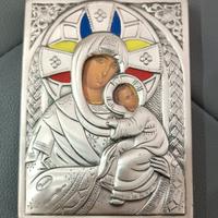 Icona bizantina Madonna e Gesù rivestita Argento 